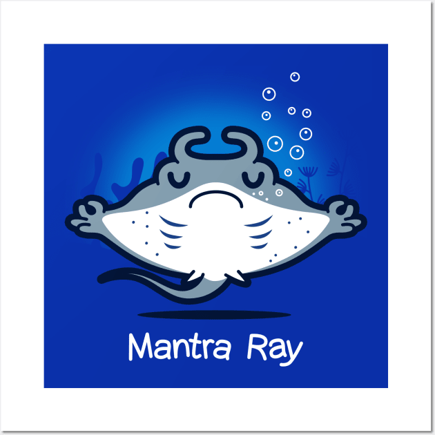 Funny Cute Kawaii Manta Ray Meditating Yoga Mantra Cartoon Wall Art by Originals By Boggs